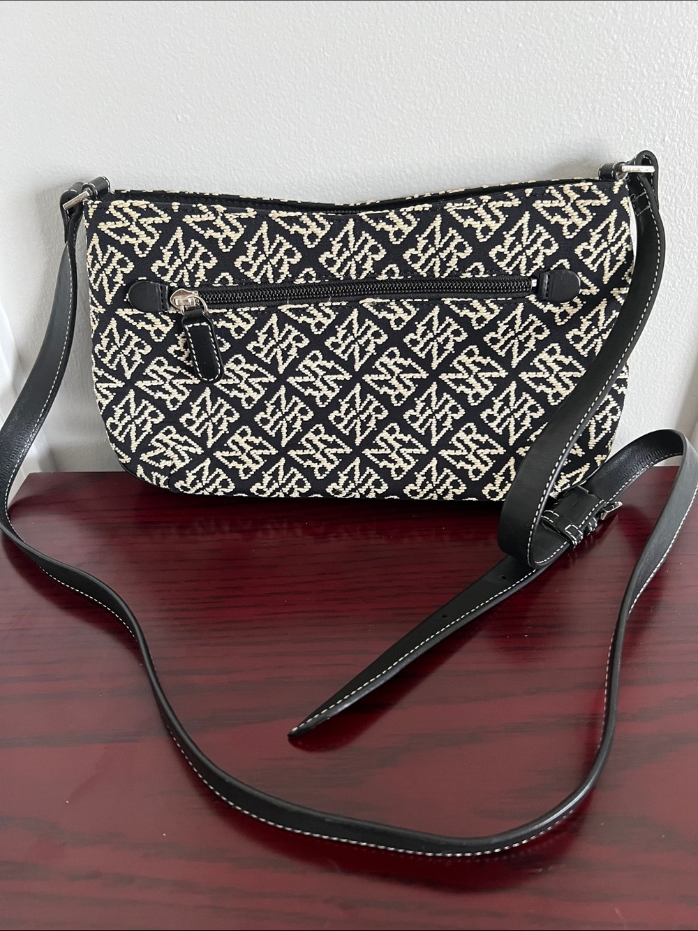 Nina Ricci Black and Cream Logo Jacquard Crossbody Bag